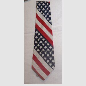 Vtg Rhodia Neck Tie American Flag, Stars Stripes Red White Blue Woven in France